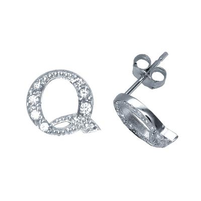 Jewelco London Silver Rhodium Sterling Silver Initial Identity Stud Earrings Letter Q