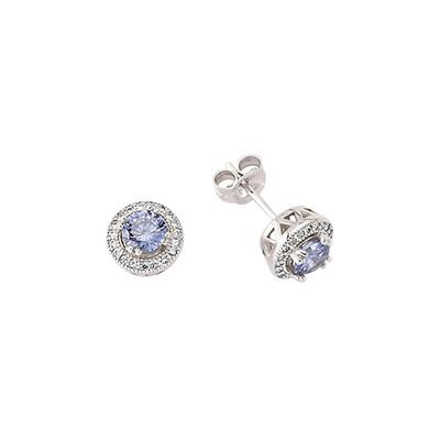 Jewelco London Silver Silver Blue CZ Halo Stud Earrings