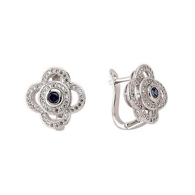 Jewelco London Silver Silver Blue and White CZ Clover Halo Hoop Earrings mm