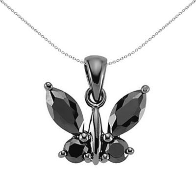 Jewelco London Silver Rhodium Coated Sterling Silver Black CZ Butterfly Cluster Pendant