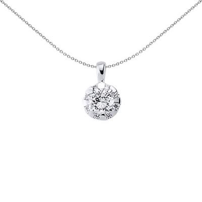 Jewelco London Silver Silver CZ Illusion Halo Pendant Necklace 18 inch
