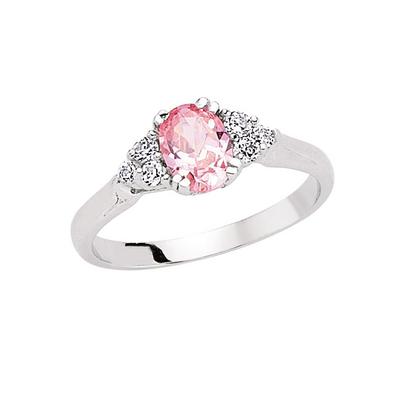 Jewelco London Silver Silver Pink Oval CZ Solitaire Engagement Ring