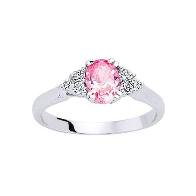Jewelco London Silver Silver Pink Oval CZ Solitaire Engagement Ring