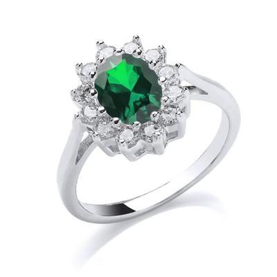 Jewelco London Silver Silver Green Oval CZ Royal Cluster Cluster Ring