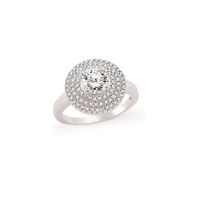 Jewelco London Silver Silver CZ Double Halo Solitaire Engagement Ring