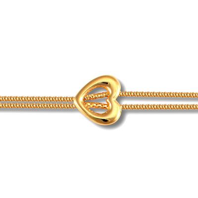 Jewelco London Gold 9ct Yellow Gold Heart Charm Double 1.3mm Gauge Bracelet