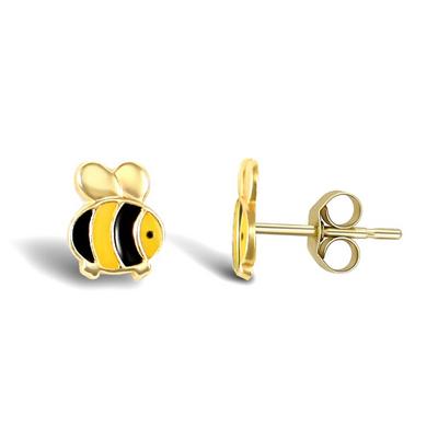 Jewelco London Gold 9ct Yellow Gold Enamel Bumble Bee Stud Earrings