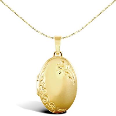 Jewelco London Gold 9ct Gold Floral Engraved Oval 4 Picture Family Locket Pendant