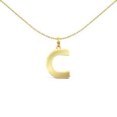 Jewelco London Gold 9ct Gold Polished Block Identity Initial Charm Pendant Letter C