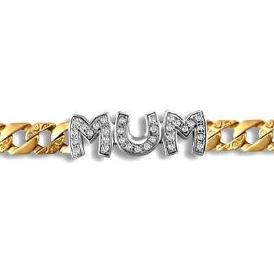 Jewelco London Multi 9ct 2-Colour Gold CZ MUM Venezia Curb 8mm Bracelet