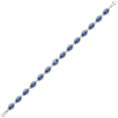 Jewelco London Silver Silver Blue Marquise CZ Tears of Joy Tennis Bracelet 9mm 7 inch