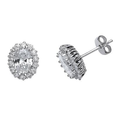 Jewelco London Silver Silver Oval CZ Halo Stud Earrings