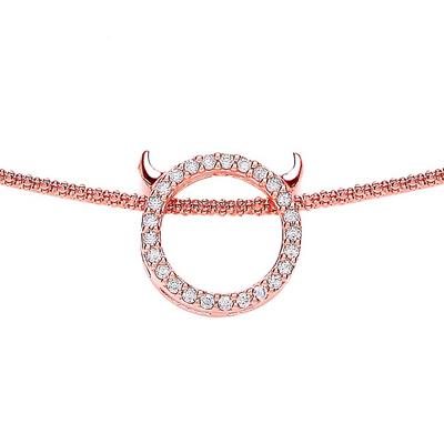 Jewelco London Rose Gold Rose Silver CZ Halo with Devil Horns Necklace 2mm
