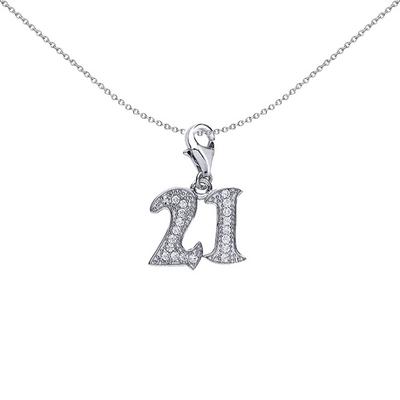 Jewelco London Silver Silver CZ 21 Birthday Pendant Necklace 18 inch