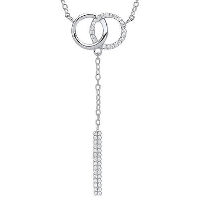 Jewelco London Silver Silver CZ Art Deco Eternity Drop Charm Necklace 16 inch