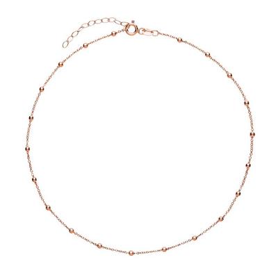 Jewelco London Rose Gold Rose Silver 2.5mm Bead Choker Collarette Necklace 1.2mm 12-14"