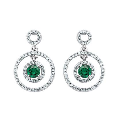 Jewelco London Silver Silver Green CZ Crop Circles Halo Drop Earrings
