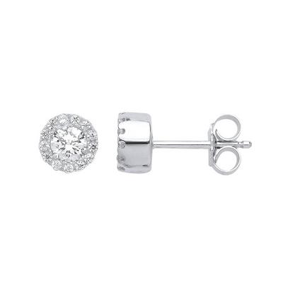 Jewelco London Silver Silver CZ Halo Solitaire Stud Earrings