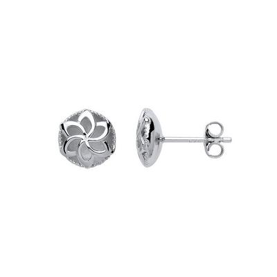 Jewelco London Silver Silver Flower Cave Stud Earrings