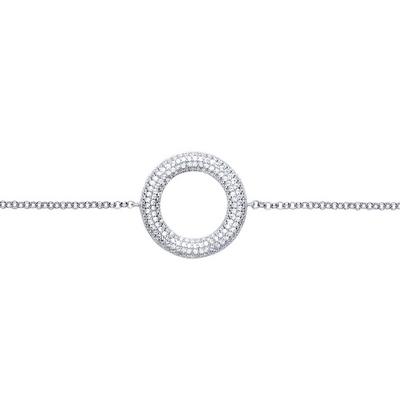 Jewelco London Silver Silver CZ Large Pave Halo Ring Charm Bracelet
