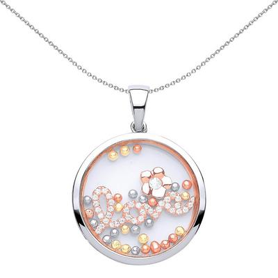 Jewelco London Rose Gold Rose Silver CZ Floating Bead Love Daisy Pendant Necklace 18 inch