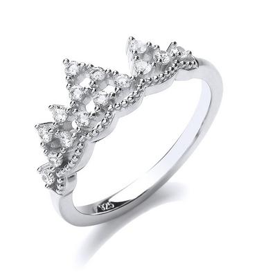 Jewelco London Silver Silver CZ Mountain King Crown Dress Ring