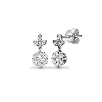 Jewelco London Silver 18ct White Gold 0.65ct Diamond Fleur de Lis Cluster Drop Earrings