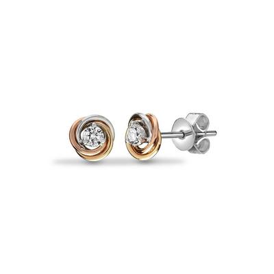 Jewelco London Multi 18ct 3 Colour Gold Diamond Twist Knot Solitaire Stud Earrings