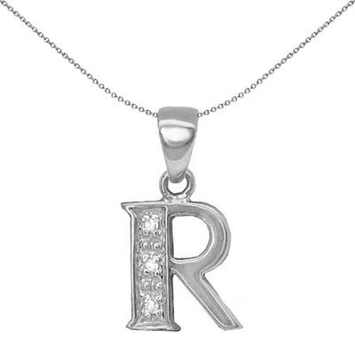 Jewelco London Silver 9ct White Gold Diamond Identity Initial ID Charm Pendant Letter R