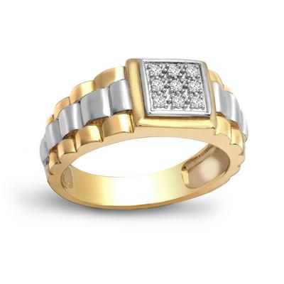 Jewelco London Gold 9ct Gold 0.15ct Diamond 9 Stone Cluster Signet Ring 10mm