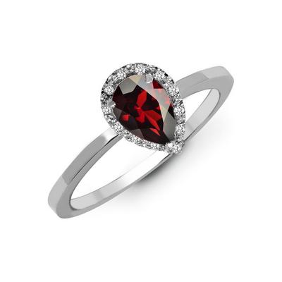 Jewelco London Silver 9ct White Gold Diamond Red Garnet Halo Cluster Ring 10mm