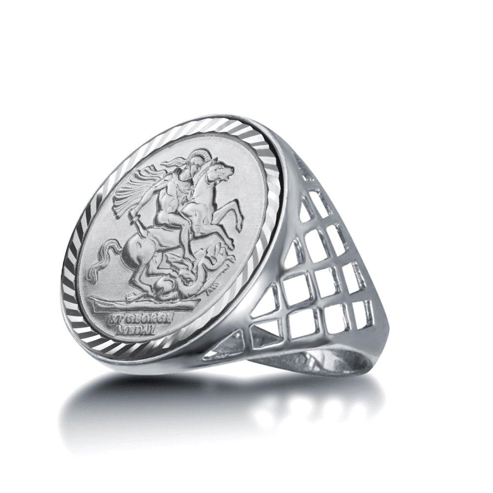 Mens Signet Ring St George Sovereign Ring Silver Signet 