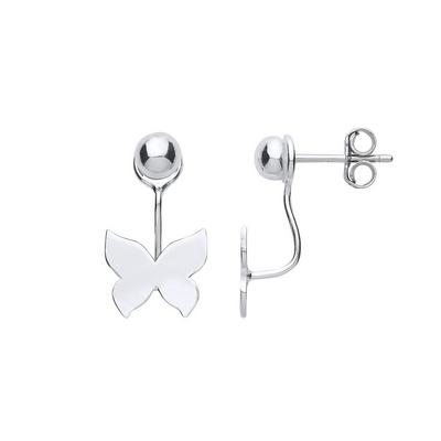 Jewelco London Silver Silver Convertible Butterfly Ball Drop Earrings