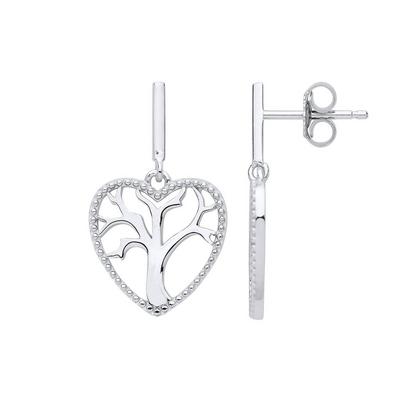 Jewelco London Silver Silver Love Heart Tree of Life Drop Earrings