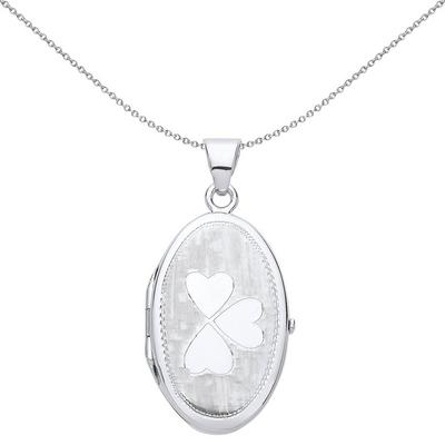 Jewelco London Silver Silver Love Heart Clover Oval Locket Necklace 18 inch