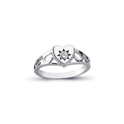 Jewelco London Silver Rhodium Plated Silver CZ Love Heart Signet Ring 2mm 6mm