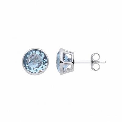 Jewelco London Silver Silver Light Blue CZ March Birthstone Stud Earrings 9mm