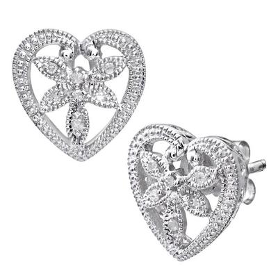 Jewelco London Silver 9ct White Gold Round 5pts Diamond Flower Stud Earrings