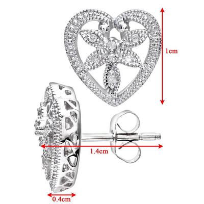 Jewelco London Silver 9ct White Gold Round 5pts Diamond Flower Stud Earrings