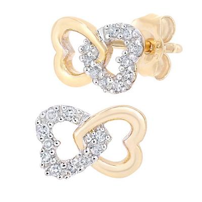 Jewelco London Gold 9ct Gold Round 6pts Diamond Heart Stud Earrings