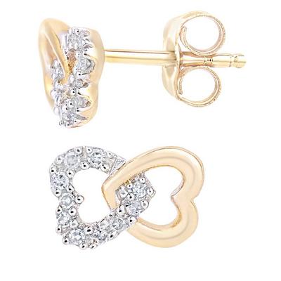 Jewelco London Gold 9ct Gold Round 6pts Diamond Heart Stud Earrings