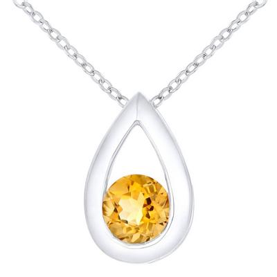 Jewelco London Silver 9ct White Gold 22pts Citrine Teardrop Pendant Necklace 18 inch