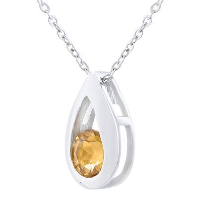 Jewelco London Silver 9ct White Gold 22pts Citrine Teardrop Pendant Necklace 18 inch