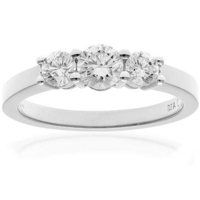 Jewelco London Silver 18ct White Gold 3/4ct Diamond Shared Claws Graduated Trilogy Ring