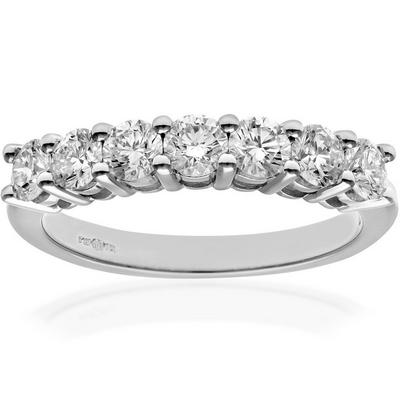 Jewelco London Silver Platinum 1ct Diamond 7 Stone Claw Set Half Eternity Ring 2.5mm