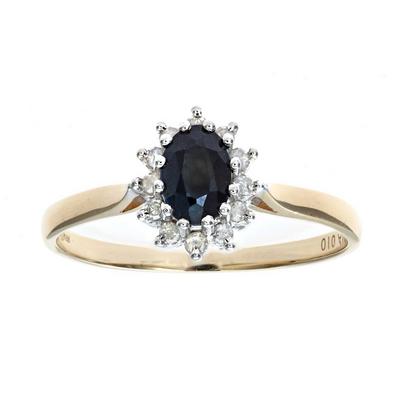 Jewelco London Gold 9ct Gold Diamond Oval Sapphire Classic Royal Oval Cluster Ring