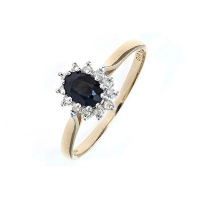 Jewelco London Gold 9ct Gold Diamond Oval Sapphire Classic Royal Oval Cluster Ring