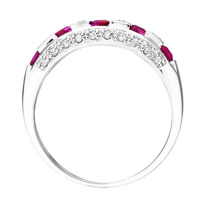 Jewelco London Silver 9ct White Gold Diamond Square Ruby 5 Stone Eternity Ring 2.5mm