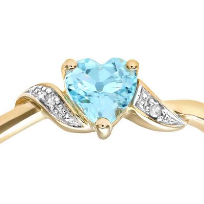 Jewelco London Gold 9ct Gold 1pts Diamond Heart 0.55ct Blue Topaz Heart Ring