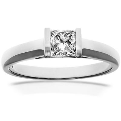 Jewelco London Silver 18ct White Gold Princess 1/2ct Diamond Channel Bar Solitaire Ring